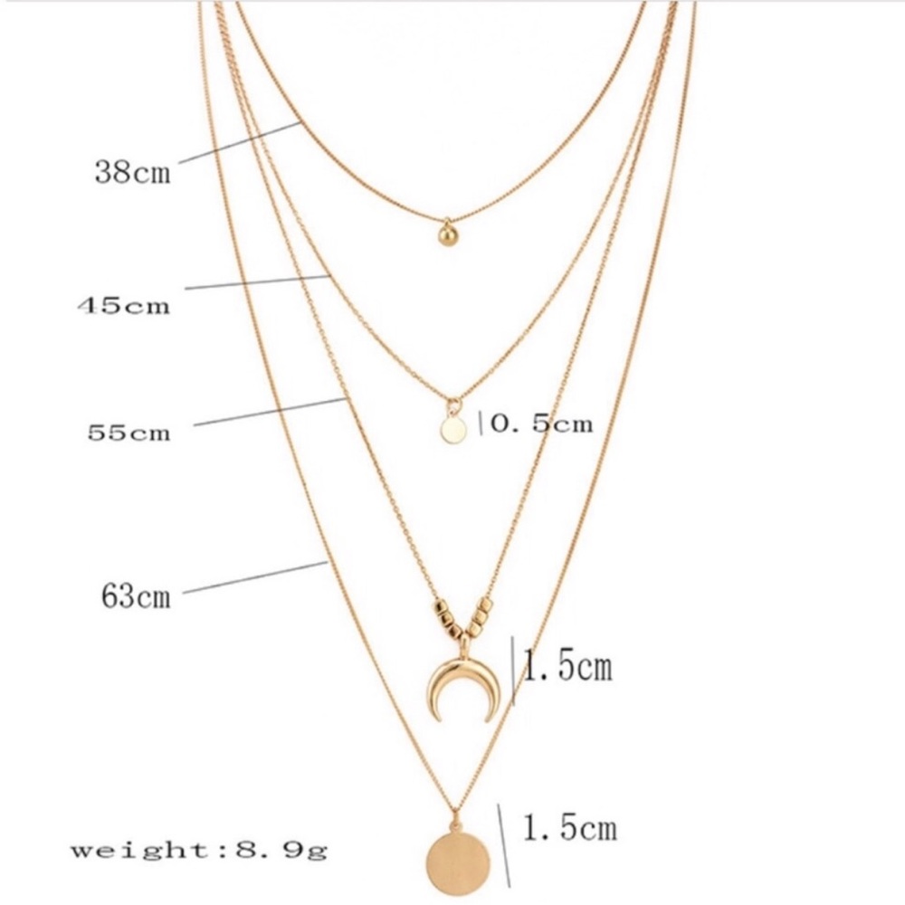 Silver Layered Crescent Moon Necklace - Picture 2 of 2